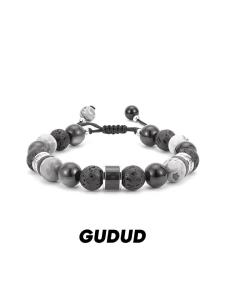 GUDUD | Silver Obsidian Charm Bracelet for Men