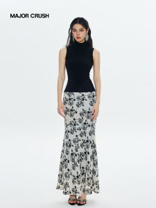 Black Sleeveless Printed Set Dress