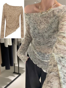 Korean Style Long Sleeve T-Shirt Irregular Hem Shoulder Design Wood Grain Edge Base Shirt Early Autumn New Style Womens Fashion