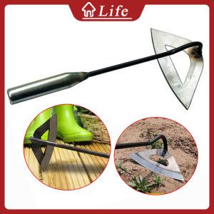 Durable Steel Hardened Hollow Hoe Multifunctional Triangular Arc Weeding Rake Digging Hoe Weeding Rake Planting Vegetables Farm Hand-hold Gardening Shovel