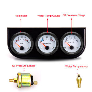 RYSJM | 52MM 3 In 1 Oil Pressure Gauge + Volt meter + water temp gauge Kit Volt meter with sensor Oil Temperature Gauge Triple Meter