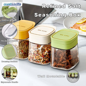JustLiving Kitchen Seasoning Jar Box with Spoon Household Storage Glass Salt Shaker Set Seasoning Tank Salt Bottle Seasoning Cup