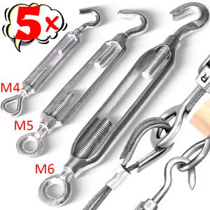 5Pcs Stainless Steel Hook and Eye Tensioners Rope Cable Tension Set Adjustable Garden M4 M5 M6 Wire Ropes Tensioner Locking Device