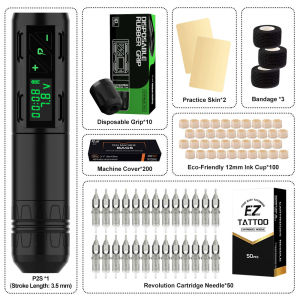 EZ | EZ Portex 2S Wireless Tattoo Pen Machine Disposable Tattoo Grips 3.5-4.0mm Stroke Portable Power Pack 1800mAh Tattoo Kits