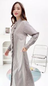 Gamis Stripe 1165/Dress Panjang Muslim/Midi dress stripe/Siska Ruffle Maxi