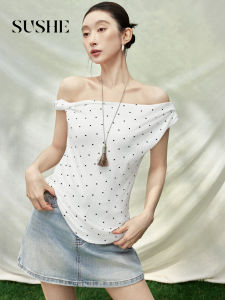 SUSHE | Vintage Asymmetrical Knot One-Shoulder Polka Dot T-Shirt
