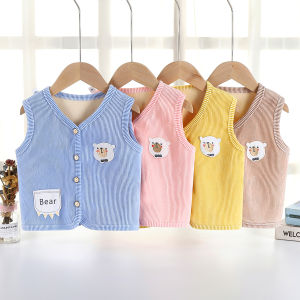 [เสื้อกั๊กเด็กบุขนแกะอุ่นๆ] ดีไซน์ลายทาง รูปการ์ตูนหมีสุดน่ารัก เสื้อกั๊กเด็กบุขนแกะอุ่นๆ เป็นมิตรต่อผิวหนัง สวมใส่สบาย และอบอุ่นเป็นพิเศษ