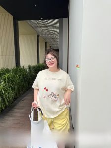 Zheng Juan Summer Cotton T-Shirt Womens plus Size Floral Print Retro Style PONGKIKI Big MM Pure Cotton Top Body Shirt