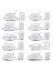 White Melamine Dining Set of 10 Restaurant Hotel Special Set for Hot Pot round Shape Bowls Cups Plates And Spoons Commercial Use