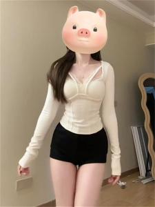 Pure Desire White V-neck Lace Splice T-shirt Womens Spring Autumn New Style Slimming Base Shirt Korean Version Long Sleeve