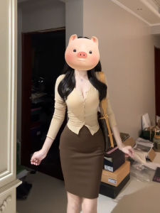 Large Size French Style Pure Desire Open Cardigan Top Women Early Autumn High Waist Bodycon Skirt Set Commute A-Line Skirt