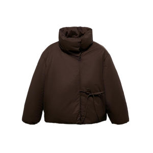 Stand Collar Lace Up Women Short Cotton Jacket Solid Long Sleeve Brown Thick Lady 2026 Winter Fashion Loose Female Warm Coat
