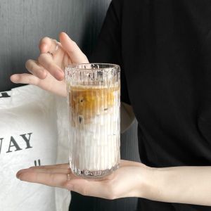 Personalized American Style Ice Coffee Glass Cup Restaurant Famous Cold Latte Cup Juice Water Drinking Glass Transparent round