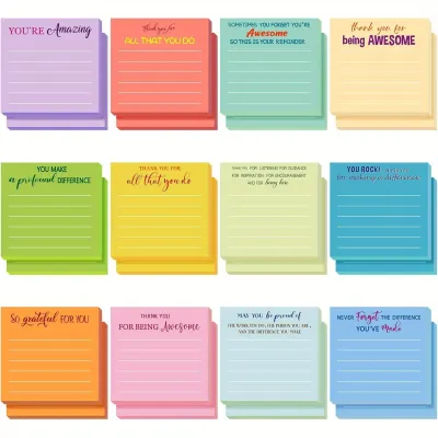 12/24 Pcs Employee Appreciation Sticky Notes Thank You Gifts Bulk Note Pads With Sayings Teacher Gift Mini Pocket Inspirational