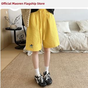 MiiOW | Lightweight Embroidered Dachshund Patterned Bubble Crepe Shorts Quick-Dry Slimming Casual