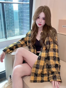 Áo Sơ Mi Nữ Tay Dài Kẻ Caro Phong Cách Mỹ Cổ Điển Áo Khoác Ngoài Rộng Rãi Áo Len Cardigan Chất Liệu Polyester Mùa Thu 2025