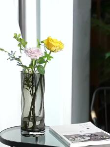 European Style Glass Vase Transparent Irregular Shape Flower Vase Floral Arrangement Accent Home Office Coffee Table Decor