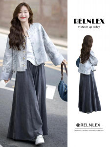 RELNLEX | Bộ Đồ Phối Mùa Thu Cỡ Lớn Áo Kẹp Hoa Văn Trung Quốc Quần Ống Rộng