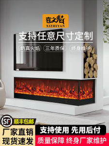 Embedded Electronic Fireplace Simulated Flame Living Room Home Use Fake Fireplace Heat Heater Rubber Wood Material