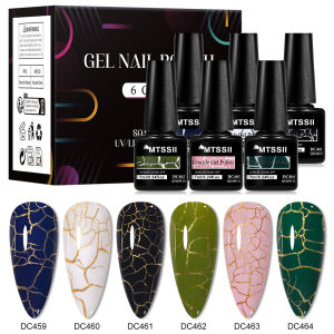 ชุดยาทาเล็บเจลแบบแตก 6 ชิ้น ยาทาเล็บแบบแตกแห้งเร็ว สำหรับตกแต่งเล็บ ยาทาเล็บกึ่งถาวรแบบลอกออกได้ด้วยน้ำยาล้างเล็บ อุปกรณ์ทำเล็บเจลยูวี