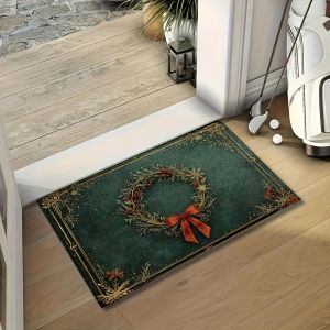 VIKAMA Christmas Carpet Green Grass Knot Loop Carpet Bow Floor Mat Doormat Welcome Mat Living Room Carpet Rug For Bedroom Home D