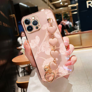VRQR Korean Small Fresh Style Phone Case for Samsung Galaxy S20 S21 S22 S23 Plus S24 Ultra S20+ S21+ S22+ S23+ S20FE S21FE S23FE Beautiful Bauhinia Flower Pattern with Love Bracelet Bracelet