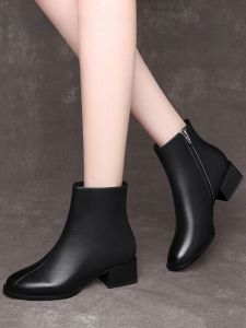 รองเท้าส้นกลางหนังแท้ FGN ฤดูใบไม้ร่วง ฤดูหนาว รองเท้าส้นสูงสำหรับผู้หญิง รองเท้าส้นเดี่ยว รองเท้าหนัง รองเท้าลำลอง ส้นสูงปานกลาง รองเท้าส้นแบน