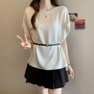 AIYITI | Elegant Satin Short Sleeve Shirt for Plus Size Women Tummy Hiding