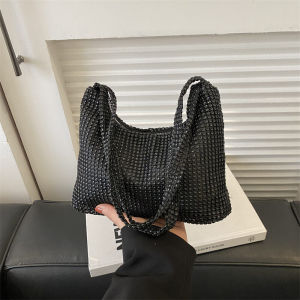 กระเป๋าสะพายไหล่ทรงสี่เหลี่ยมเล็กสไตล์เกาหลีแบบลำลองประดับคริสตัล กระเป๋าสะพายไหล่แบบลำลองสำหรับผู้หญิง กระเป๋าสะพายข้างแบบลำลอง