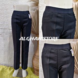 Celana Kerja Wanita Kantor Pinggang Karet Highwaist Jumbo Big Size Oversize Premium