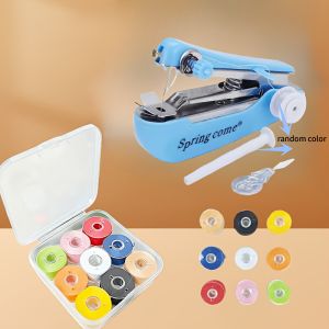 12 Cái/Bộ Máy May Mini Di Động Dành Cho Người Mới Bắt Đầu 9 Màu Bộ Chỉ May Hộ Gia Đình DIY Dụng Cụ May Vá Cầm Tay Dây Xích Khâu