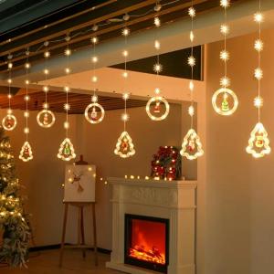 Santa Claus LED Curtain Lights with 10 Figures Remote Control8Lighting Modes Battery Powered Window Decor for Indoor Christmas