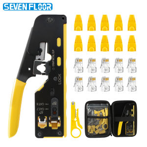 RJ45 Network Tool Kit CAT7 CAT5 CAT6 Crimper Tool Pass Through Connectors Plug Covers Mini Wire Stripper Storage Bag