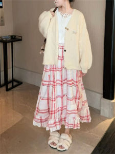 Váy Midi Kẻ Caro Cạp Cao Màu Tương Phản Phong Cách Mới Cổ Điển Váy Chữ a Dài Váy Công Sở Mùa Thu Váy Chữ a Kiểu Pháp Cao Cấp