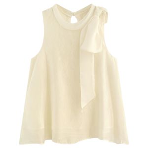 YUEZHONGWEI | French Butterfly Knot Strapless White Vest Women Summer Outdoor Wear Slim Fit Sleeveless Top Commute Style Regular Length