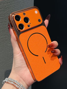 Transforming Large Window Starry Orange Magnetic Charging Compatible 17 Pro Max Leather Case