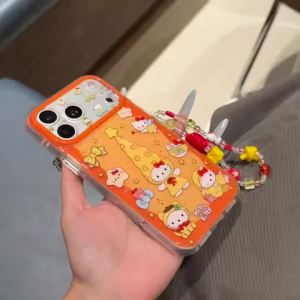 Sanrio | Ốp Điện Thoại Hello Kitty Hoạt Hình Dễ Thương Cho iPhone 17/16/15 Pro Max Chống Sốc Kèm Dây Đeo Chống Xước Chống Nước Chất Liệu Nhựa