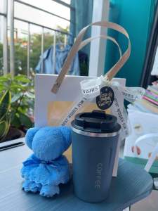 Teacher’s Day Gift Set-Thermos Coffee Mug/Glass Mug with straw + Bear Towel (SG Stocks)