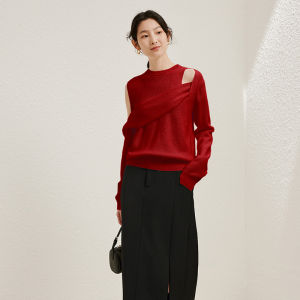 Yigue | New Spring and Autumn Fashion Irregular Design Off-Shoulder Knit Sweater