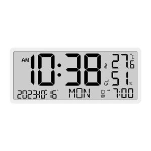 Battery Powered Large Screen LCD Digital Desktop Clock Temperature Humidity Electronic Clock Date Week Time Mute Wall Clock