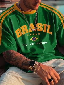 ฤดูร้อนผู้ชายเสื้อยืดพิมพ์บราซิล crewneck สบายๆและสบายเสื้อยืดเป็นของขวัญกลางแจ้งแขนสั้นฤดูร้อนเสื้อยืด
