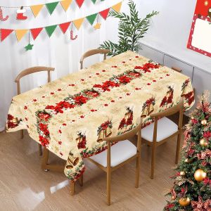 Vintage Christmas Plastic Tablecloth Christmas Decoration 2025 Navidad Noel Xmas Gift Poinsettia Table Cover Happy New Year 2026