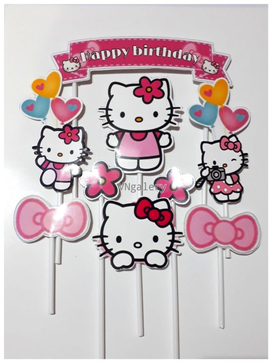 topper kertas tema Hello kitty / hiasan kue ulang tahun karakter ...