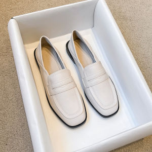 White Flat Leather Slip-On Shoes Womens Soft Bottom British Style Fashion Single Shoes Comfortable Alligator Patterned Footwear