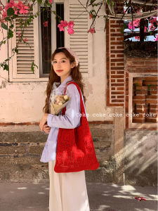 2025 New Knitted Holiday Travel Single Shoulder Mesh Hollow out Beach Simple Woven Handheld Bag Women Soft Open Top Foldable