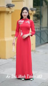 Áo Dài Lụa Mỹ Cao Cấp Họa Tiết Thêu Thủ Công Tỉ Mỉ Bằng Chỉ - Mã M3-1