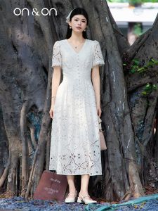 ON&ON | Lace Lace Dress V-neck Slimming White Long Dress