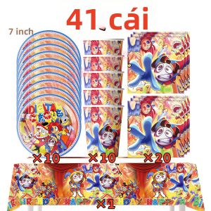 Đồ Trang Trí Tiệc Sinh Nhật Cho Trẻ Em Chủ Đề Xiếc Kỹ Thuật Số Tuyệt Vời Bao Gồm Bộ Đồ Ăn Đĩa Cốc Khăn Ăn Đạo Cụ Chụp Ảnh Đồ Dùng Cho Tiệc Chào Đón Em Bé