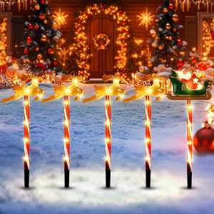 5pcs Christmas Silhouette Outdoor Pathway Lights Christmas Outdoor Waterproof Stakes Marker Lamps For Home Garden Patio Decor