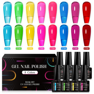 8PCS Jelly Glass Nenon Gel Nail Polish Varnish Lacquer 7ml Translucent Candy Color Gel Nail Art Tips Gemstone LED&UV Gel Polish